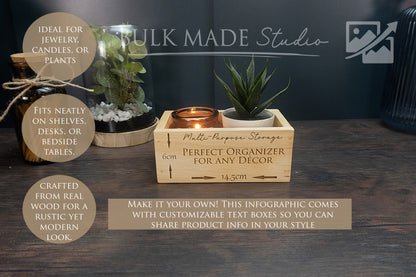 Mock-up - Small Rubberwood Storage Caddy - Dark Vintage Styling (1)