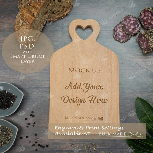 Beech Heart Cut Out Chopping Board - Plaque - Mockup - Dark Vintage - PSD Template