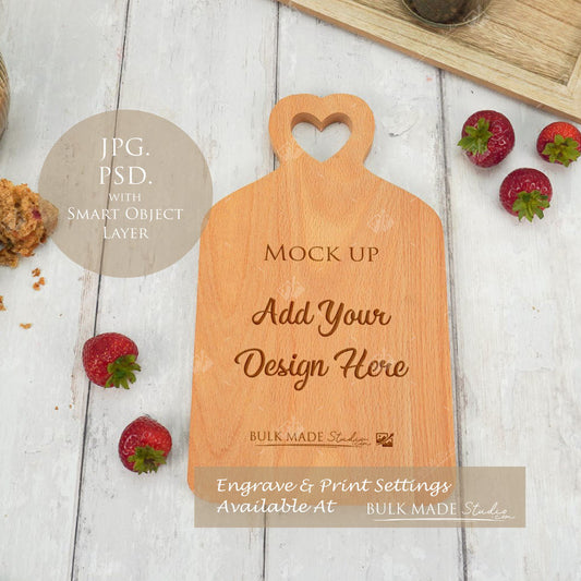 Heart Top Beech Chopping Board Mockup PSD - Summer Floral Style Mockup - Smart Object Template