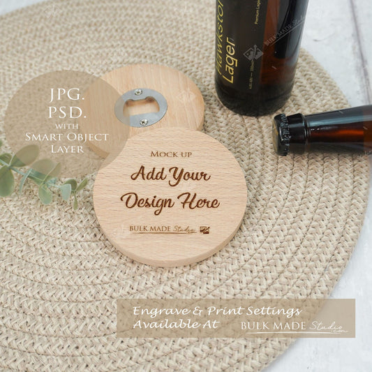 Round Wooden Bottle Opener 9.5cm Beech Mockup PSD -Natural Botanicals Style Mockup - Smart Object Template