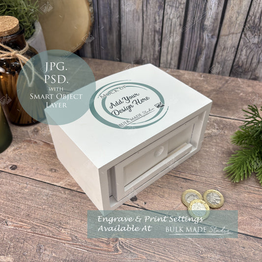 White Lacquered Dome And Wooden Money Box Mockup - Print - Scandi Pine - PSD Templates