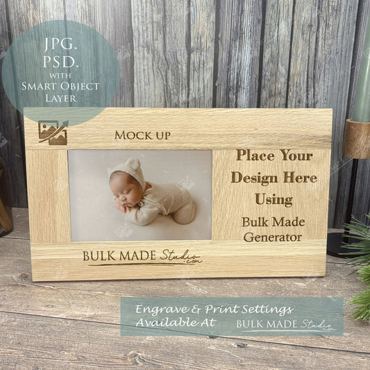 Oak Long Photo Frame Mockup PSD & JPG - Print & Engraving  - Scandi Pine - PSD Templates