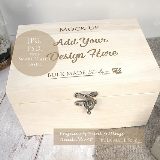 Poplar Luxury Rectangle Wooden Box Mockup PSD -Natural Botanicals Style Mockup - Smart Object Template