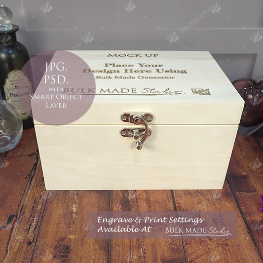 Poplar Luxury Rectangle Wooden Box Mockup PSD - Dark Gothic Style Mockup - Smart Object Template