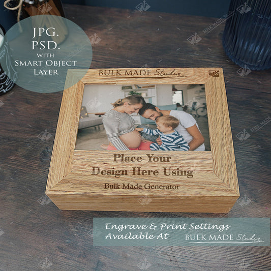 Oak Box Photo Frame Mockup - Dark Vintage Styling - PSD Templates
