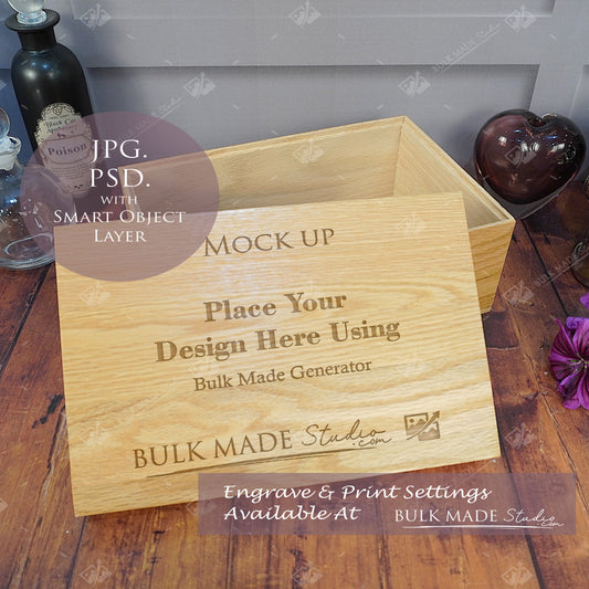 Oak Rectangle Box Mockup PSD - Dark Gothic Style Mockup - Smart Object Template