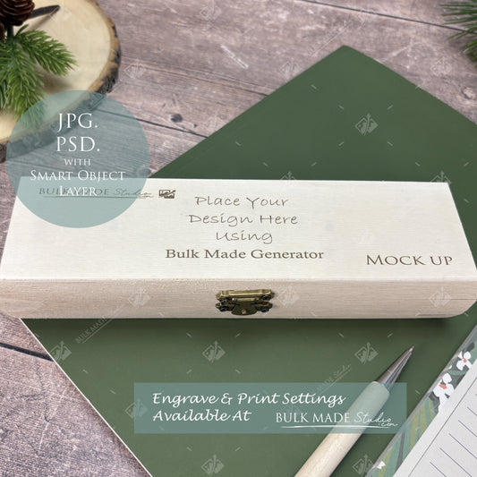 Rounded Corners Wooden Pencil Case Mockup - Print & Engraving  - Scandi Pine - PSD Templates