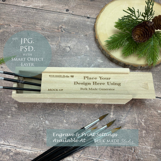 Wooden Pencil Case With Sliding Lid Mockup - Print & Engraving  - Scandi Pine - PSD Templates