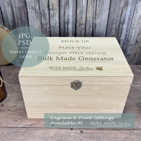 Deep Rectangle Wooden Box Mockup - Engrave or Print - Scandi Pine - PSD Templates