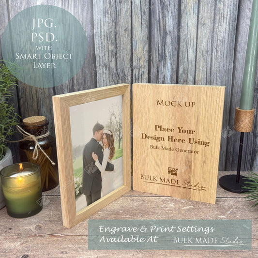 Oak Book Style Photo Frame Mockup PSD & JPG - Print & Engraving  - Scandi Pine - PSD Templates
