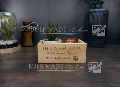Mock-up - Small Rubberwood Storage Caddy - Dark Vintage Styling (1)
