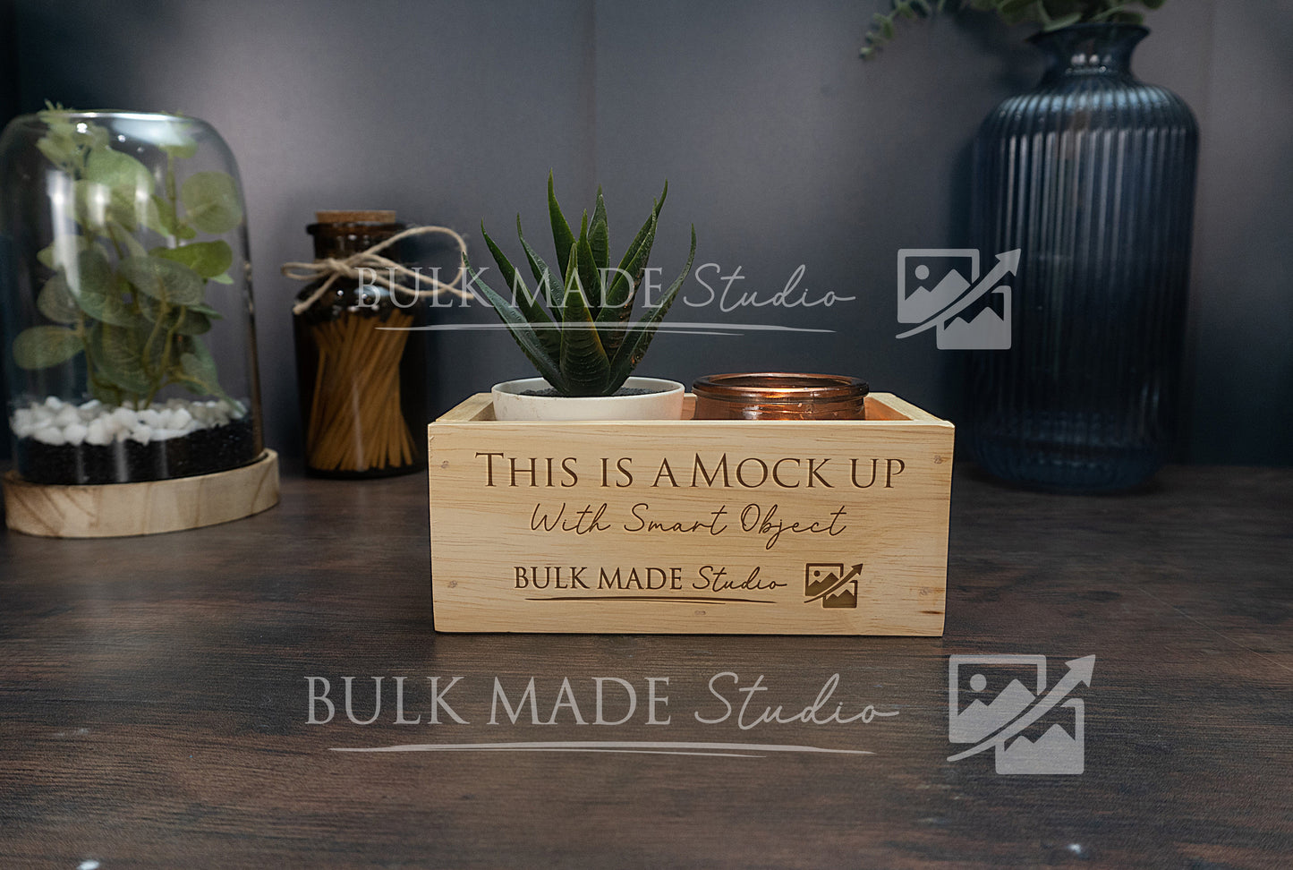 Mock-up - Small Rubberwood Storage Caddy - Dark Vintage Styling (1)